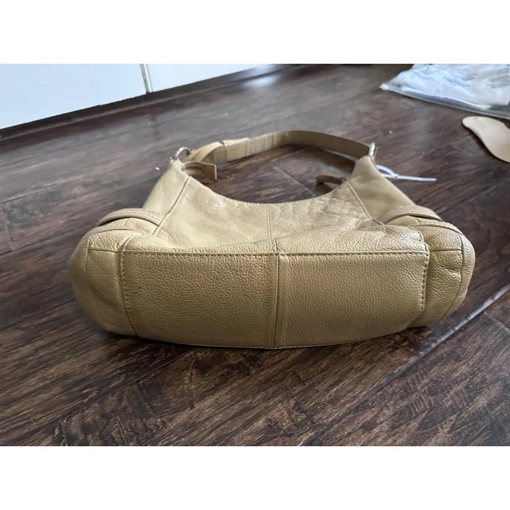Calvin Klein Tan Leather Hobo Bag with Gold Accents